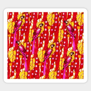 RED MACAWS ,YELLOW LEAVES,TROPICAL PLANTS FLORAL PATTERN Sticker